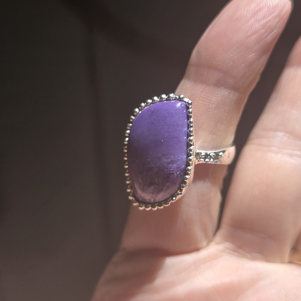 Charoite 14k & topaz GORGEOUS sterling ring sz7.5 - Picture 5 of 10
